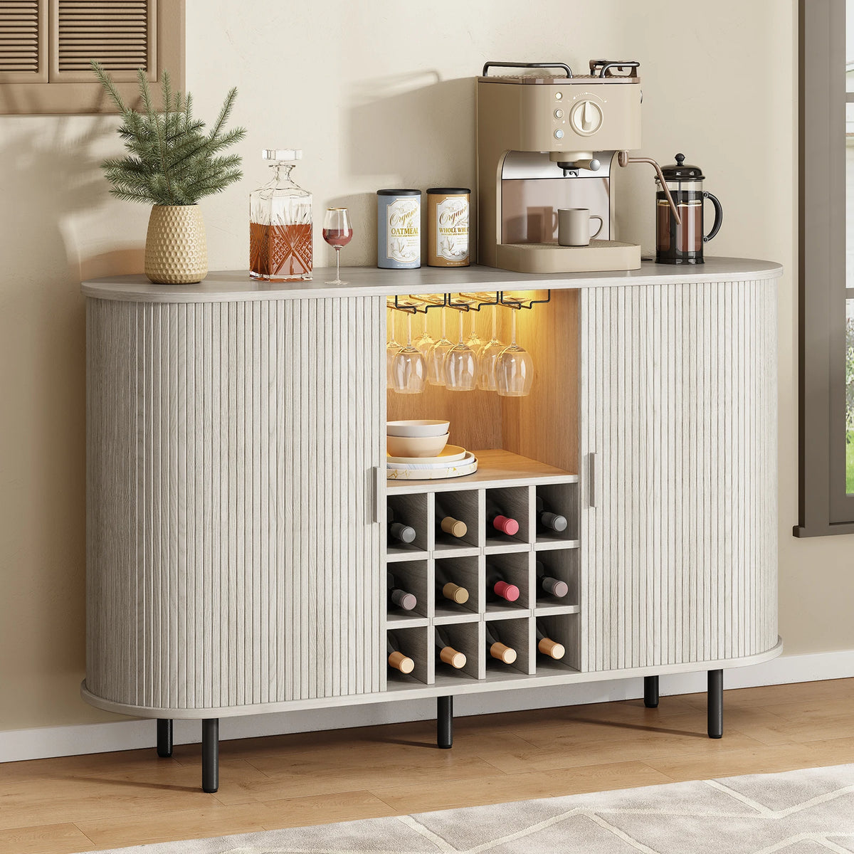 Wine Bar Cabinet with LED Light Buffet Sideboard