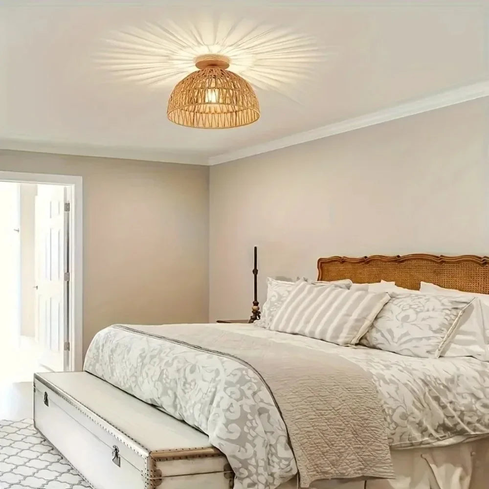 Wabi-Sabi Hand-Woven Wicker Ceiling Lamp