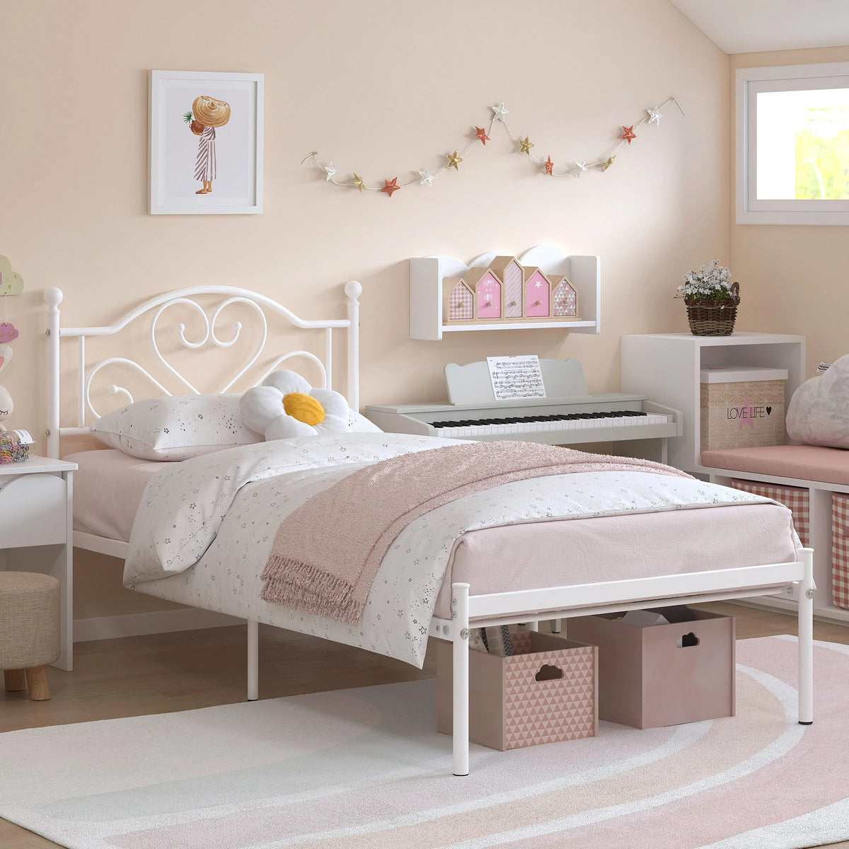 Twin Bed Frame with Headboard Metal Platform