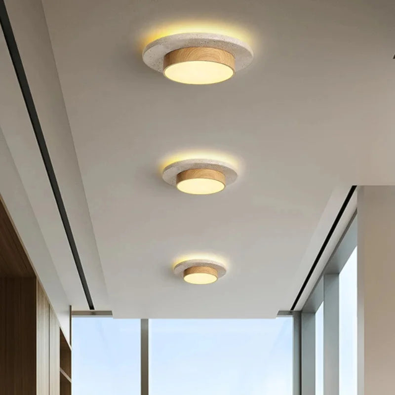 Wabi-Sabi Stone Walnut Round Ceiling Light