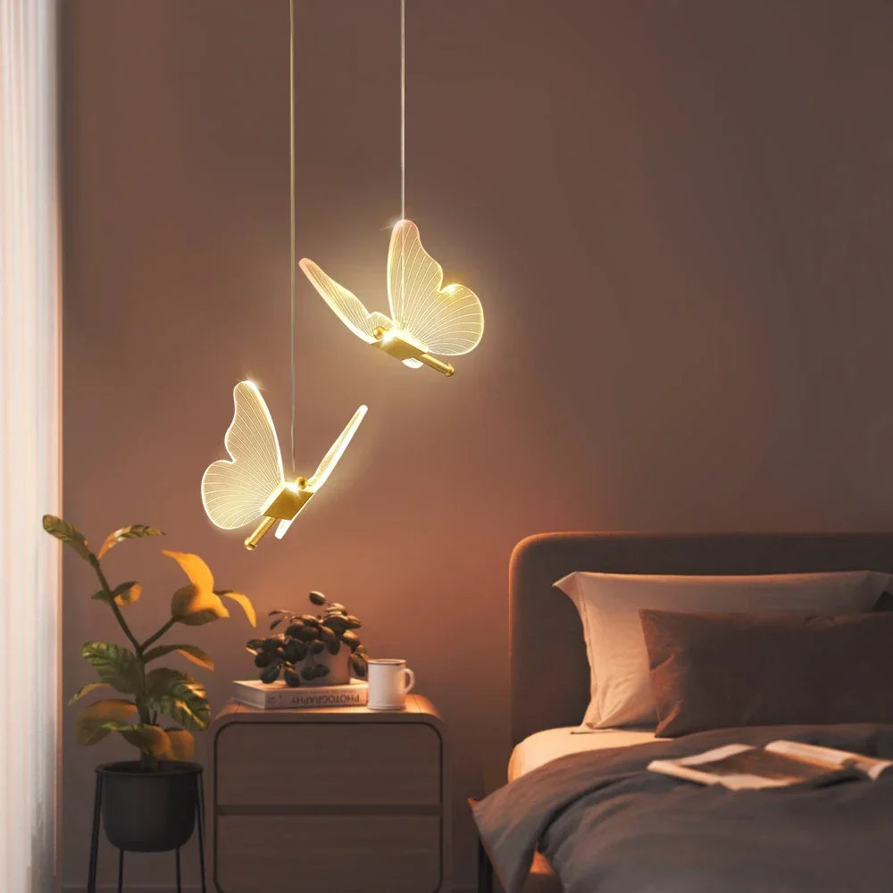 Gold Butterfly LED Bedside Pendant Light
