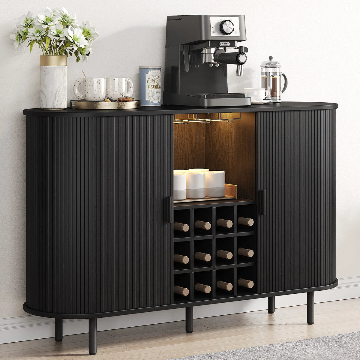 Wine Bar Cabinet with LED Light Buffet Sideboard