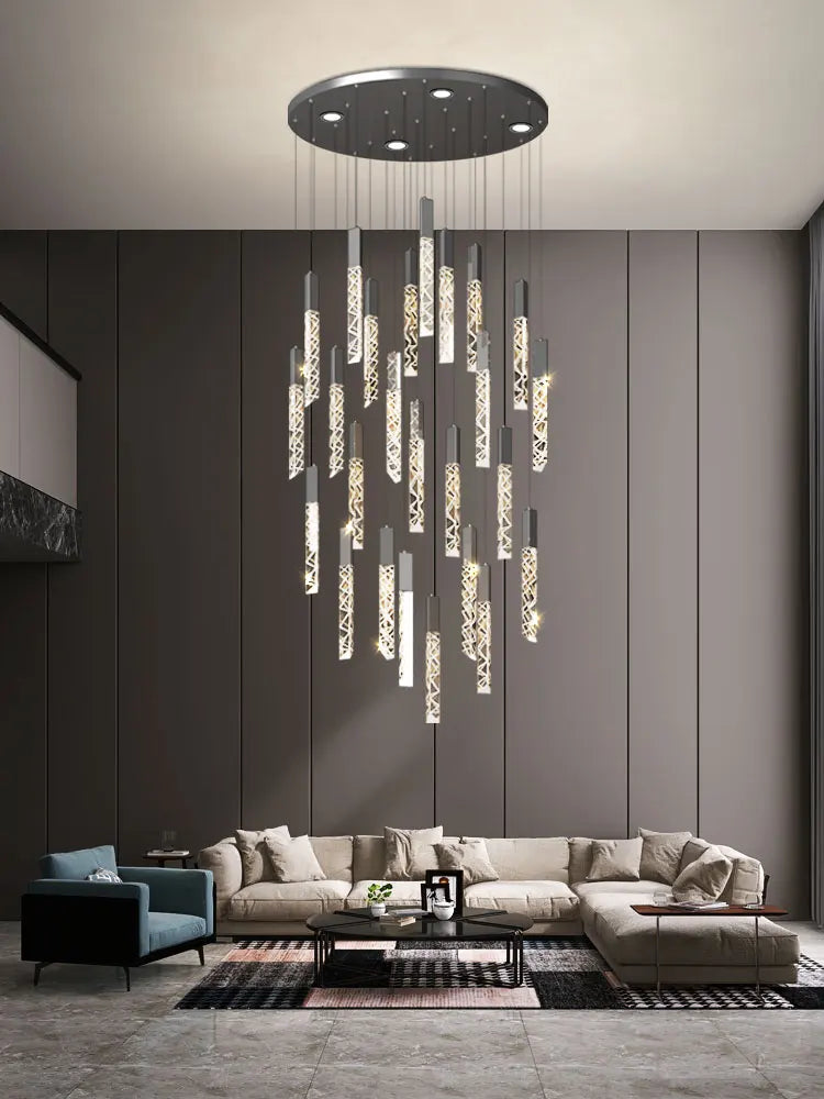 Long Spiral Crystal Loft Staircase Chandelier