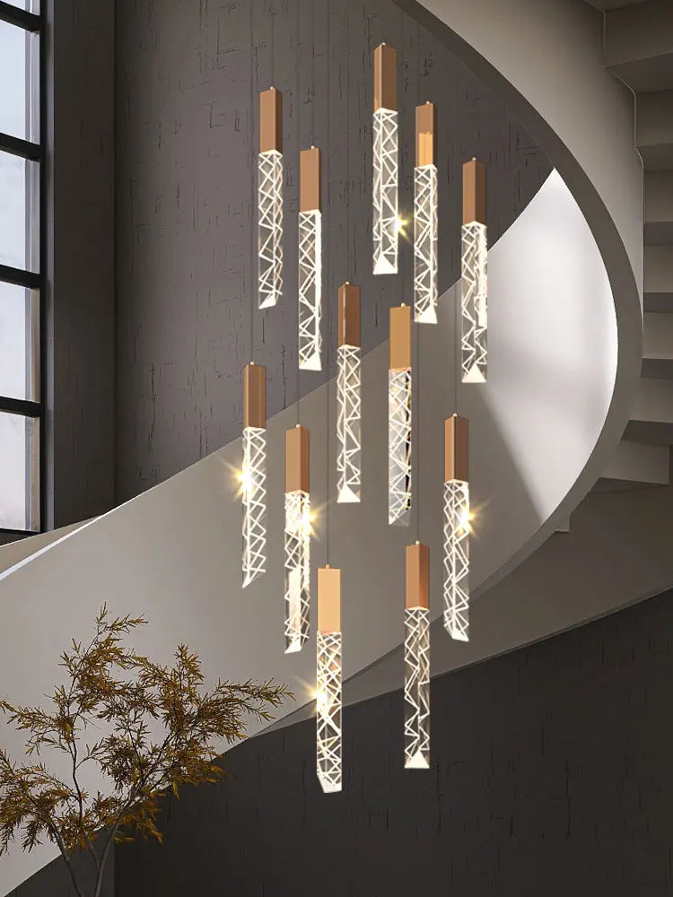 Long Spiral Crystal Loft Staircase Chandelier