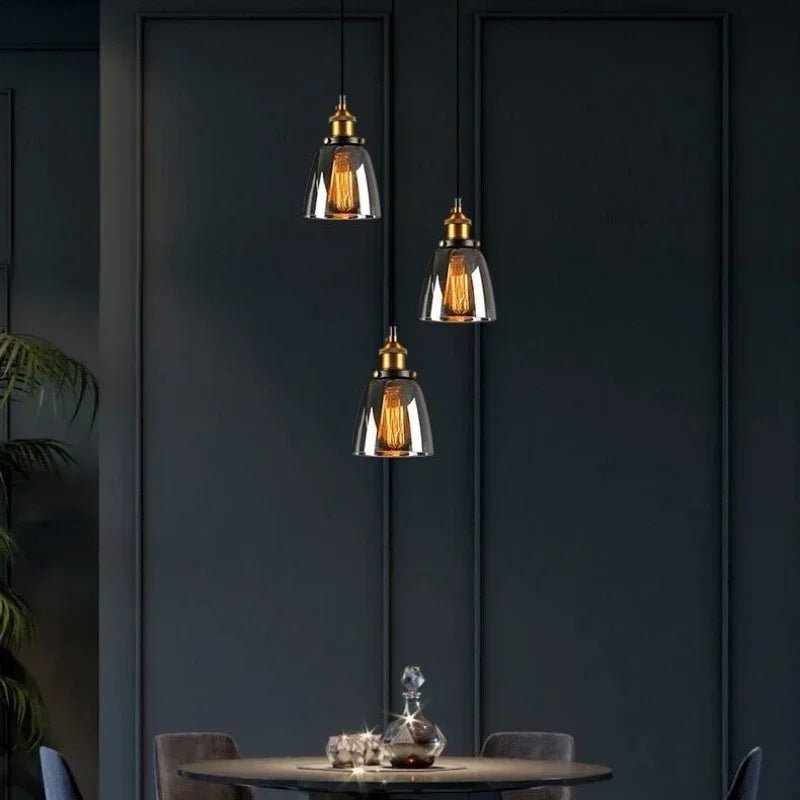 Vintage Amber Smoky Glass Pendant Light
