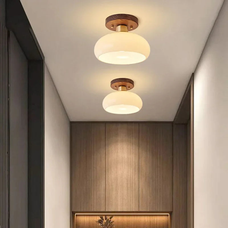 Chinese Walnut Brass Porch Ceiling Light