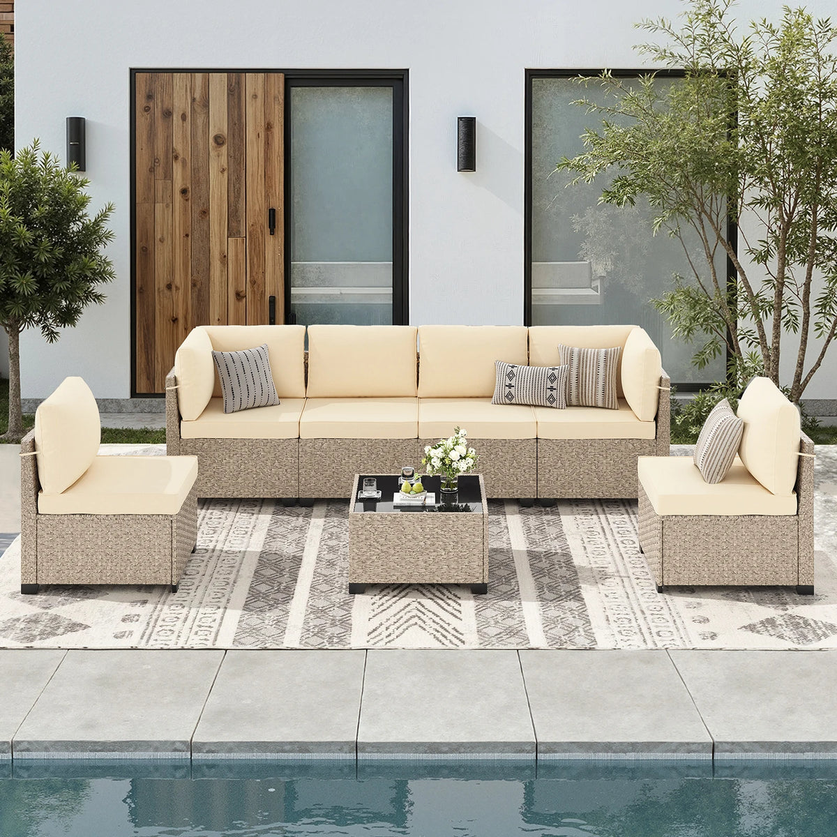 7-Piece Rattan Patio Sectional Sofa Set