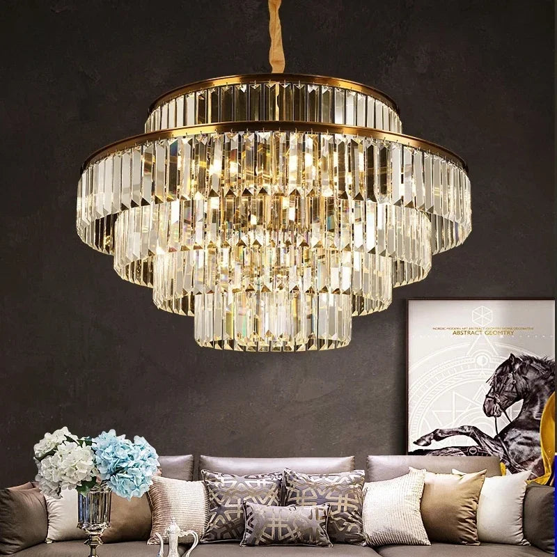 Gold Crystal 4-Light Round Chandelier