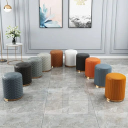 Nordic Style Leather round Stool Small Entryway Bench Luxury Low Ottoman for Changing Shoes Fabric Seating with Elegant Design