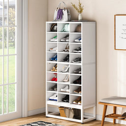 Wooden Shoe Cabinet 8-Tier Display Shelf Rack Stand White Wood Cube Shelf