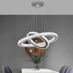 Modern Led Pendant Light Luxury Crystal Rings Dimmable Chandelier Hanging Lustre Ceiling Lamp Living Dining Room Decor Fixture
