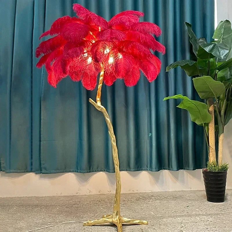 Living Room Sofa Side Floor Lamp Nordic Creative Ostrich Feather Standing Floor Light Home Decor Indoor Bedroom Bedside Fixture