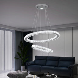 Modern Led Pendant Light Luxury Crystal Rings Dimmable Chandelier Hanging Lustre Ceiling Lamp Living Dining Room Decor Fixture
