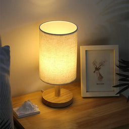 Bamboo & Wood USB Bedside Lamp, Linen Shade