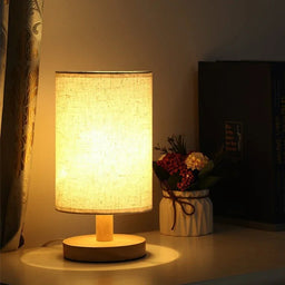 Bamboo & Wood USB Bedside Lamp, Linen Shade