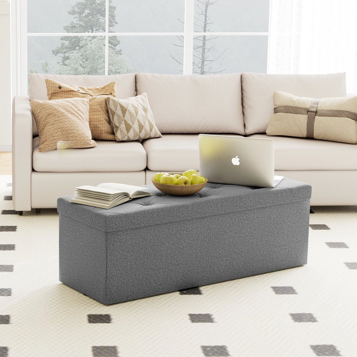 Folding Storage Ottoman Bench Living Room Hidden Storage Footstool Toy Box Bedroom Strong Load-Bearing Capacity Stool