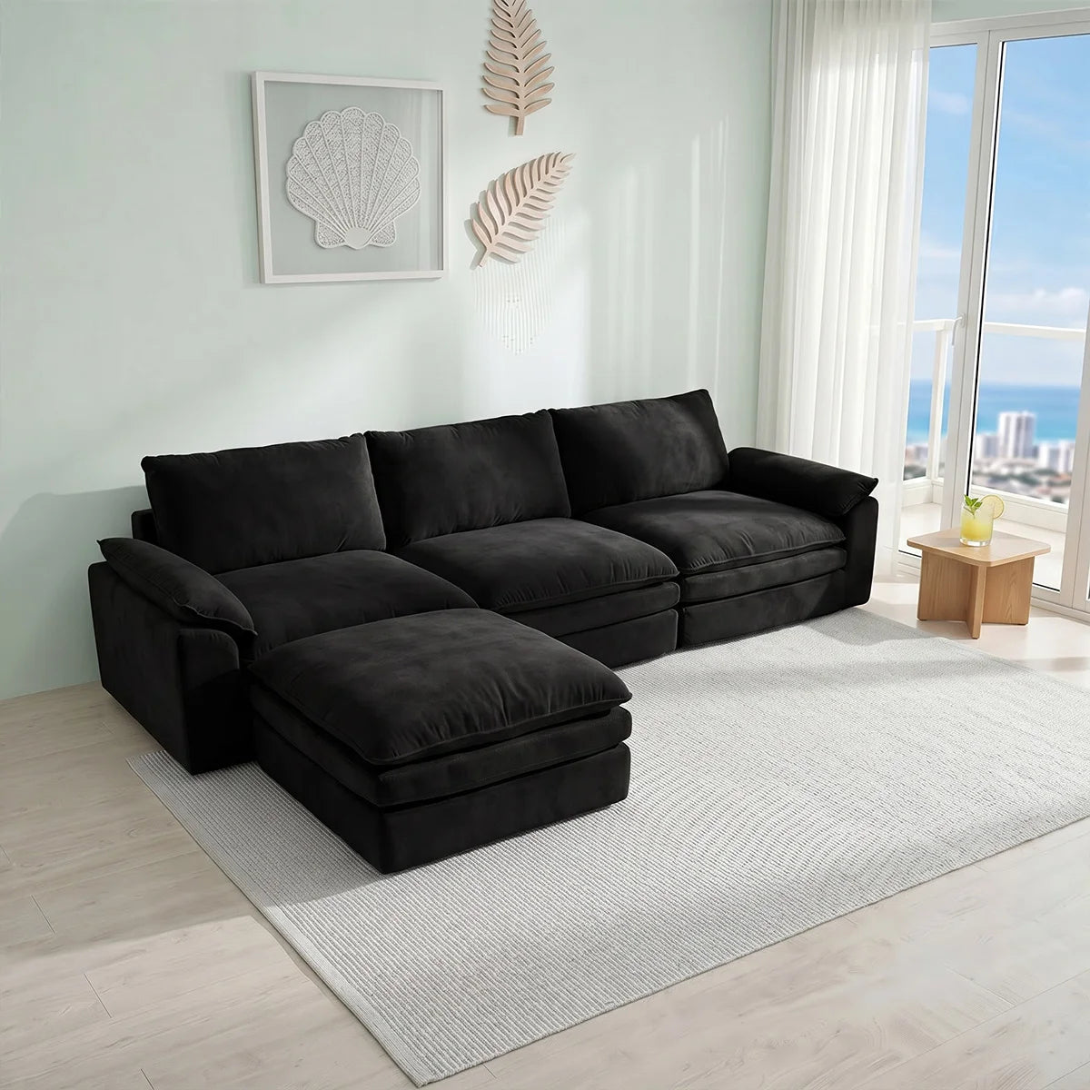 Summer Fresh Cream Style Modular Block Sofa, No Assembly Required, Deep Seat Cloud Sofa for Family Theater Room, Breathable Skin-Friendly Fabric Chaise Lounge, Detachable Washable Lazy Cloud Couch for Large Living Room, Multi-Functional Furniture for Apar