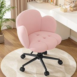 Petal Vanity Chair with Wheels, Height Adjustable Upholstered Home Office Chair, Computer Task Chair for Study Makeup Relaxation
