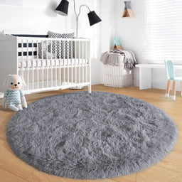 Fluffy round Rug Black Rug for Bedroomfuzzy Kids Room Carpet Shaggy Living Room Sofa Area Rug Soft Nursery Floor Mat Home Decor