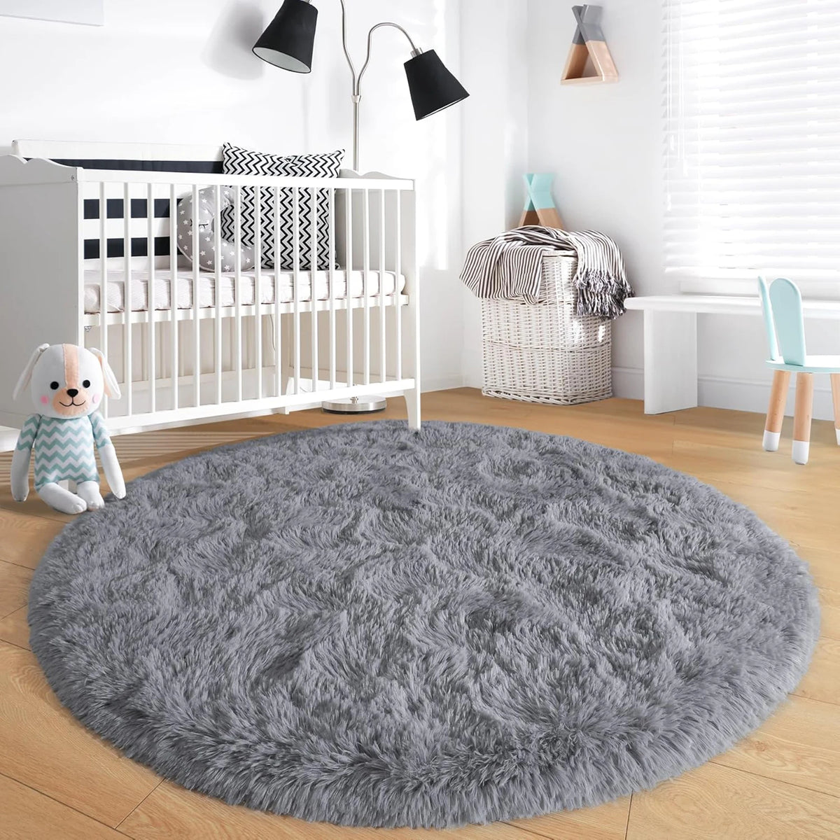 Fluffy round Rug Black Rug for Bedroomfuzzy Kids Room Carpet Shaggy Living Room Sofa Area Rug Soft Nursery Floor Mat Home Decor