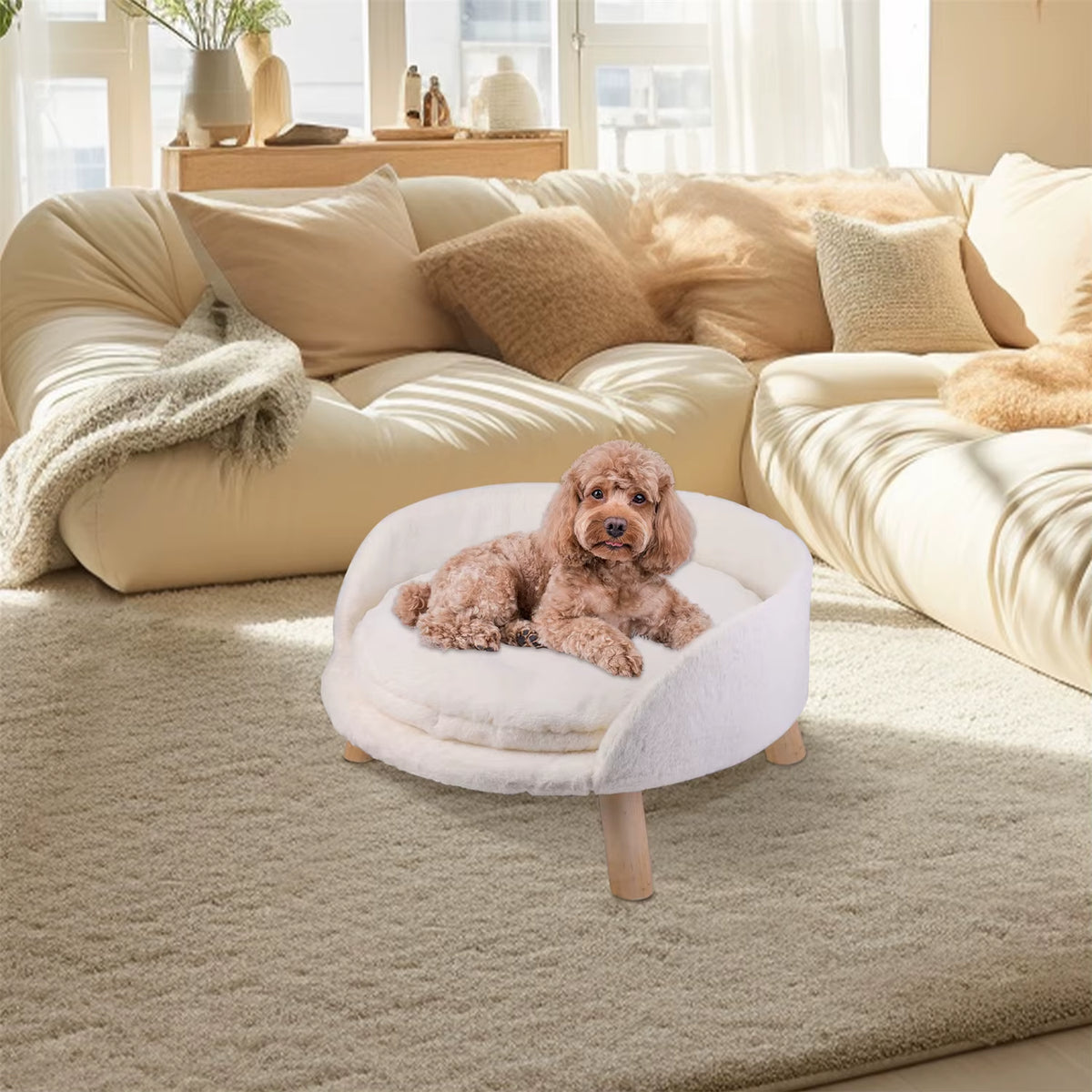 Pet Sofa Bed Raised Cat Chair Small Dog Couch Bed Removable Cushion Sleep House