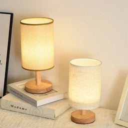 Bamboo & Wood USB Bedside Lamp, Linen Shade