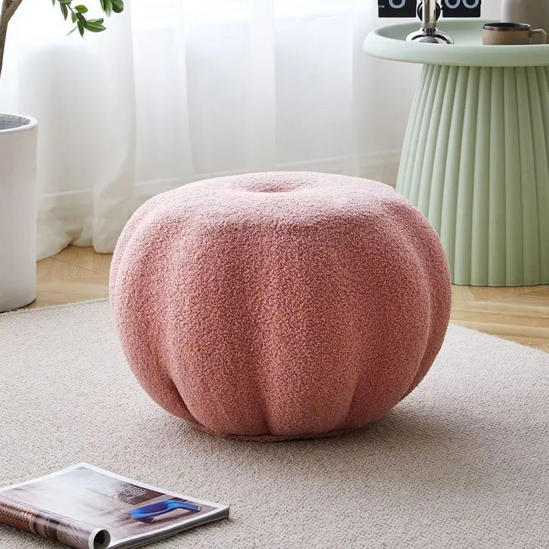 INS Pumpkin Sofa Low Stool Home Simple Teddy Velvet round Stool Bench Balcony Bedroom Lazy Tatami Footstool Hallway Shoe Stool