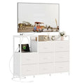 Cabinet with 8 Fabric Drawers TV Stand Metal Frame with Charging Station Entertainment Center TV Storage Display Furniture