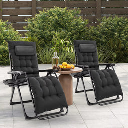 Zero Gravity Recliner Camping Patio Lounge Chair Folding Portable with Cup Holder Trays Removable Cushion for Outdoor Garden