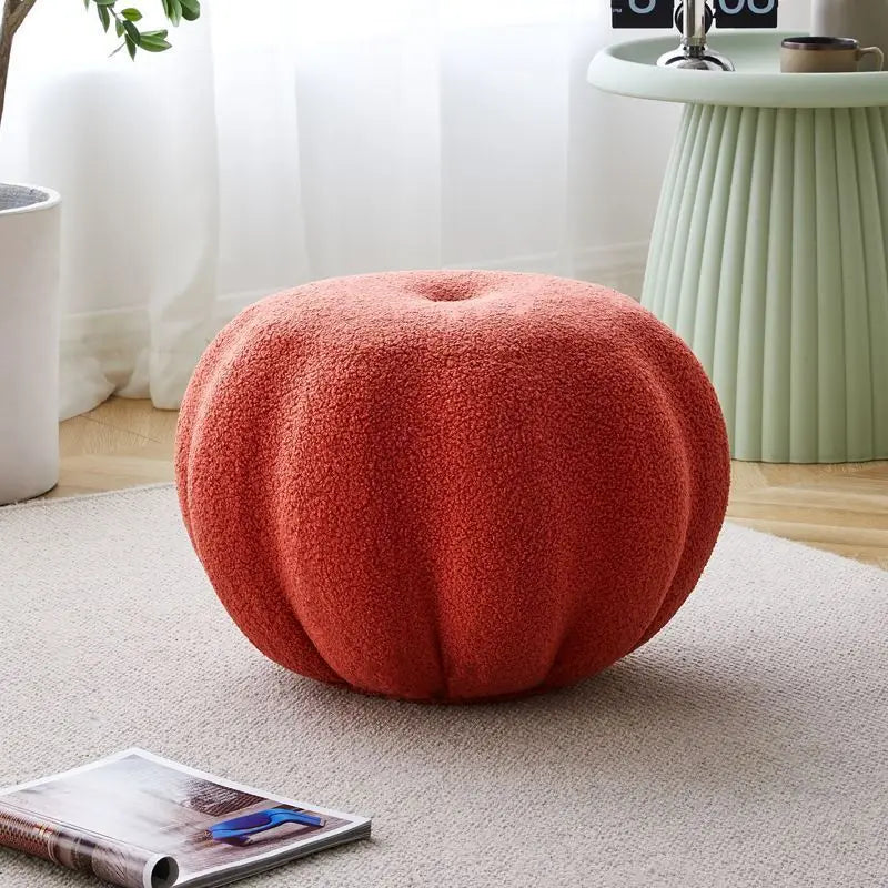 INS Pumpkin Sofa Low Stool Home Simple Teddy Velvet round Stool Bench Balcony Bedroom Lazy Tatami Footstool Hallway Shoe Stool