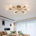 Dropshipping Modern Sputnik Chandelier Nordic Semi Flush Mount Ceiling Lamp Brushed Antique Gold Home Decor Lighting Fixture