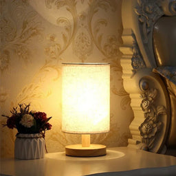 Bamboo & Wood USB Bedside Lamp, Linen Shade