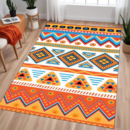 Southwestern Rug, Aztec Tribal Area Rug, Geometric Native American Design, Western Rug, Washable Boho Rug, Ethnic Area Carpet