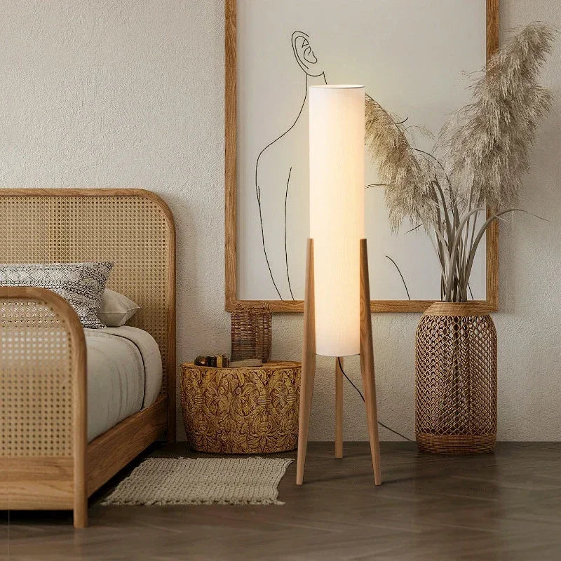 Nordic Solid Wood Fabric Floor Lamp