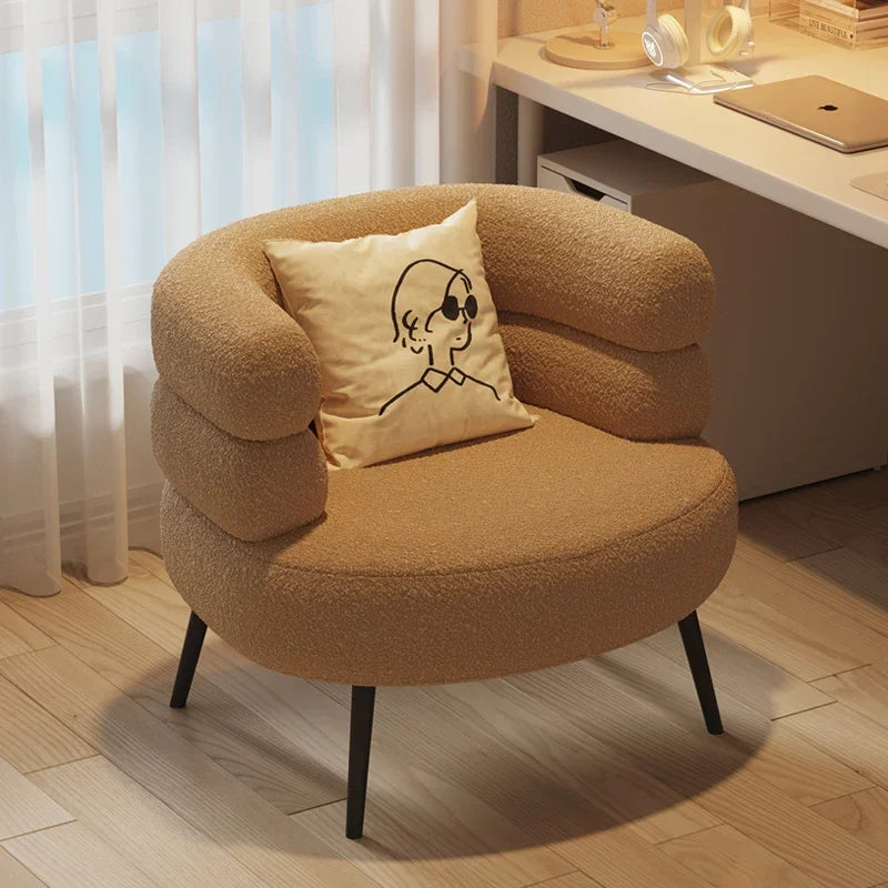 Lambswool BOBO Armchair Embracing Backrest Sofa Chair Retro Wave Lounge Chair Comfortable Bedroom Vanity Chair