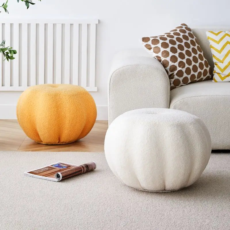 INS Pumpkin Sofa Low Stool Home Simple Teddy Velvet round Stool Bench Balcony Bedroom Lazy Tatami Footstool Hallway Shoe Stool