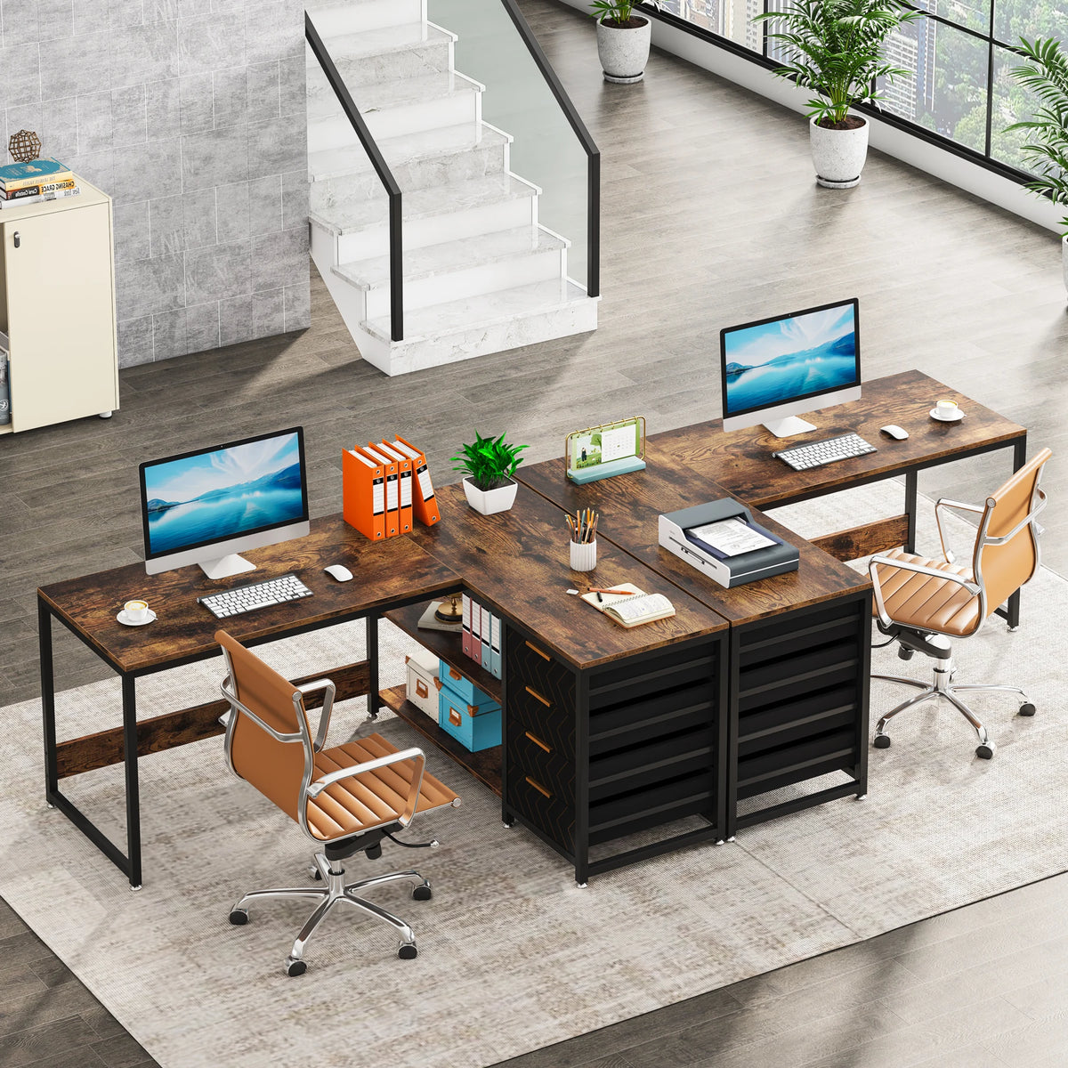 59-Inch Reversible L-Shaped Desk with Drawers