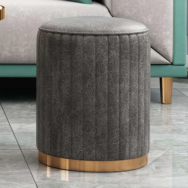 Nordic Style Leather round Stool Small Entryway Bench Luxury Low Ottoman for Changing Shoes Fabric Seating with Elegant Design