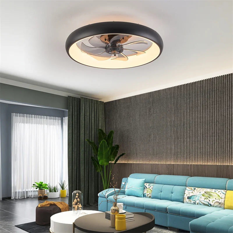 Modern Ceiling Fan 50Cm without Remote Control Adjustable 6 Level Speed Luminaire Bedroom 7 Heads Led Fandelier Lamp Indoor