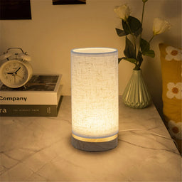 Solid Wood LED Table Lamp, Grey Linen Shade