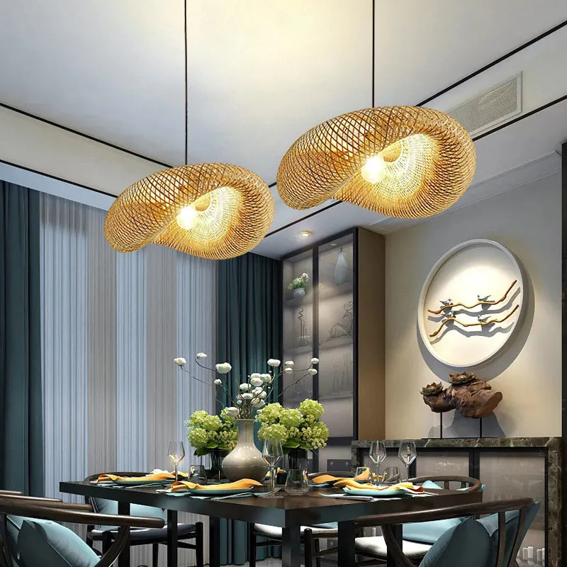 ZK20 Bamboo Weaving Chandelier Lamp 60/50/40Cm Hanging LED Ceiling Light Pendant Lamp Fixtures Rattan Woven Home Bedroom Decors
