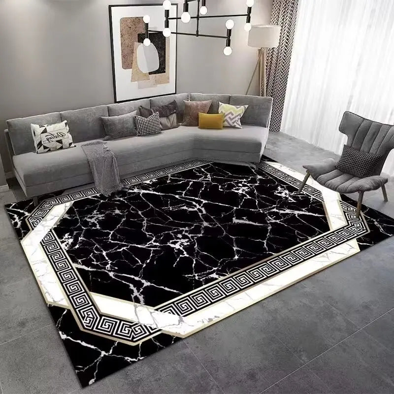 Marble Large Carpet for Living Room 160X230 Black Light Luxury Decoration Study Area Rug Washable Y2K Bedroom Home Mats Non-Slip