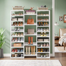 Tribesigns 14-Tier Shoe Rack, Freestanding Tall Shoe Shelf, White Wooden Shoe Storage Cabinet with 22 Open Cubbies, 46 Pairs Wid