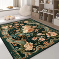 Luxury Green Flower Area Rug – Non-Slip Large Living Room Carpet, Golden Border Washable Soft Mat for Bedroom Home Decor