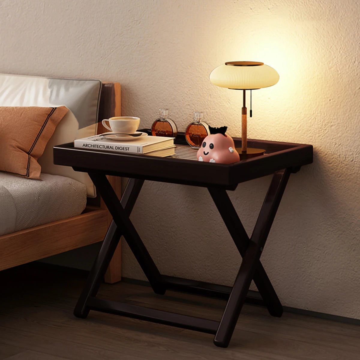 Tea-Colored Outdoor Folding Bamboo Side Table - 15.75"X11.81" Weather Resistant Lightweight for Camping Patio