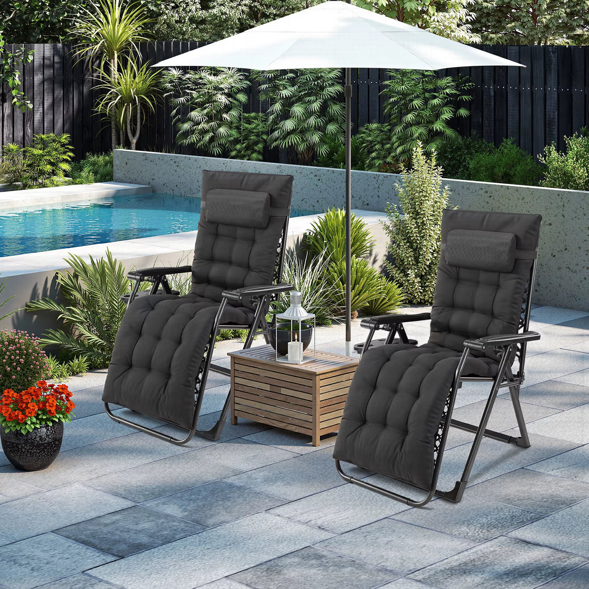 Zero Gravity Recliner Camping Patio Lounge Chair Folding Portable with Cup Holder Trays Removable Cushion for Outdoor Garden