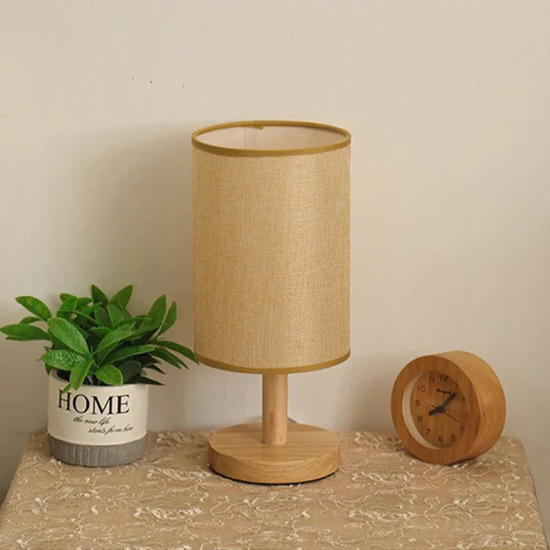 Bamboo & Wood USB Bedside Lamp, Linen Shade