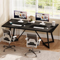 180Cm Large Executive Desk, Modern Black Office Desk with Metal Frame, Study Writing Table