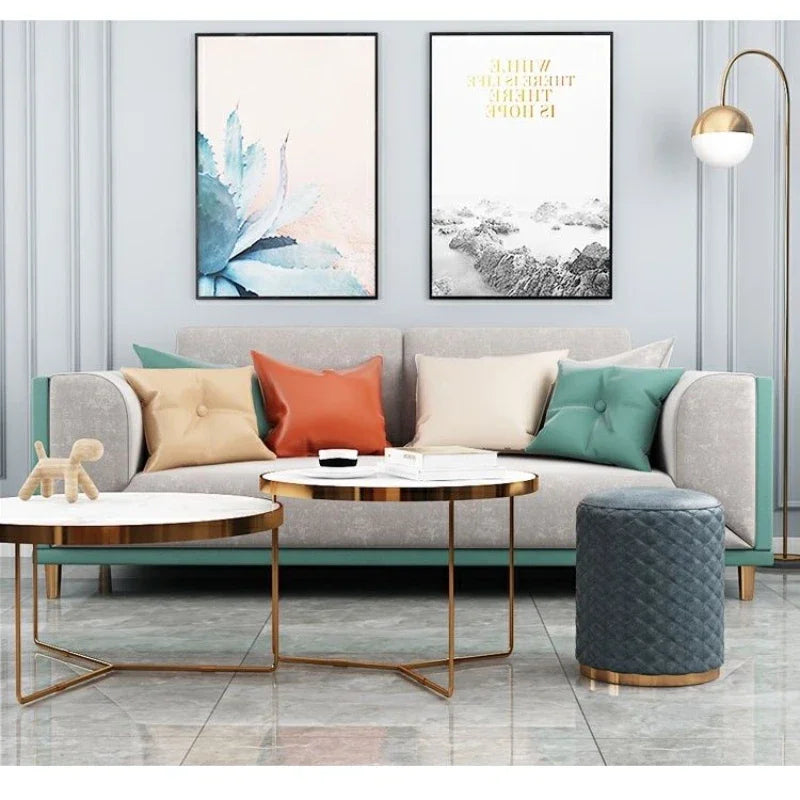 Nordic Style Leather round Stool Small Entryway Bench Luxury Low Ottoman for Changing Shoes Fabric Seating with Elegant Design