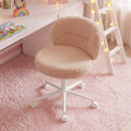 round Armless Vanity Chair with Wheels, Height Adjustable 360° Swivel Desk Chair, Soft Plush Ergonomic Chair for Bedroom Home Study